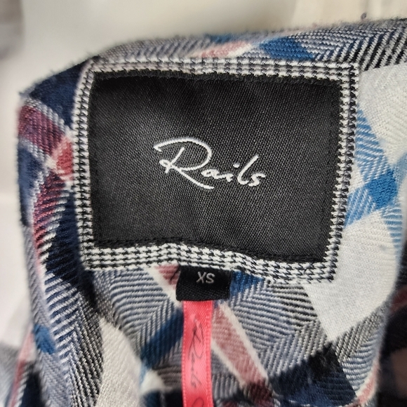 Rails x Free People Button  Front Plaid Shirt Rayon White Blues Pink Size XS - Picture 3 of 16
